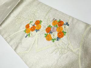 リサイクル　地紙に菊模様刺繍名古屋帯